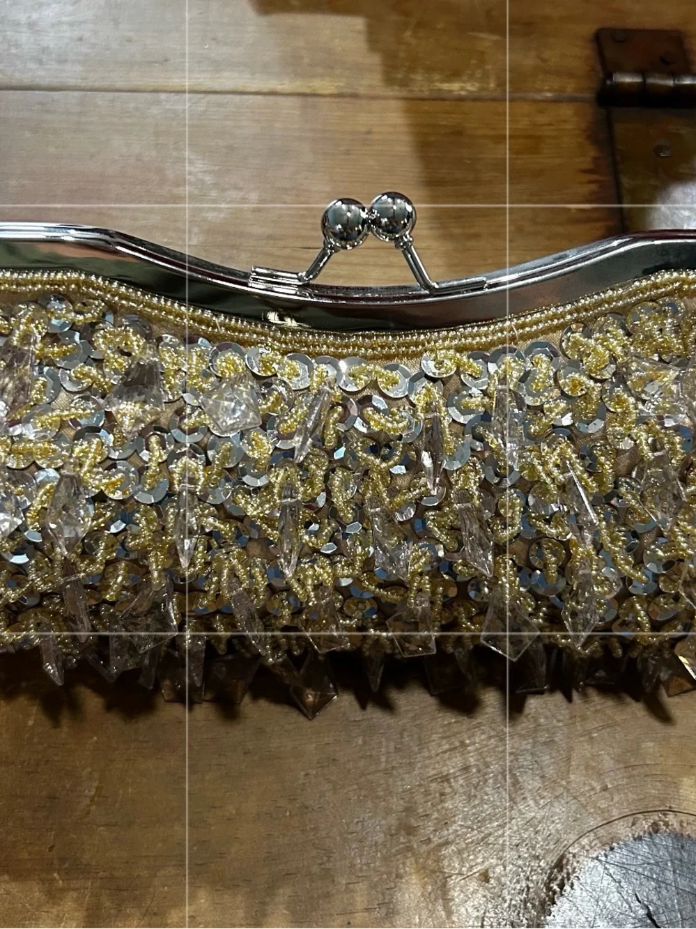 Gold Beaded Crystal Evening Clutch Purse Formal Wedding Prom Handbag